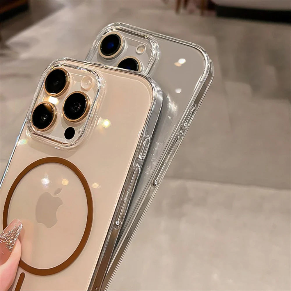 Luxury Transparent MagSafe Lens Protect Case For iPhone 16 15 14 12 13 Plus Pro Max