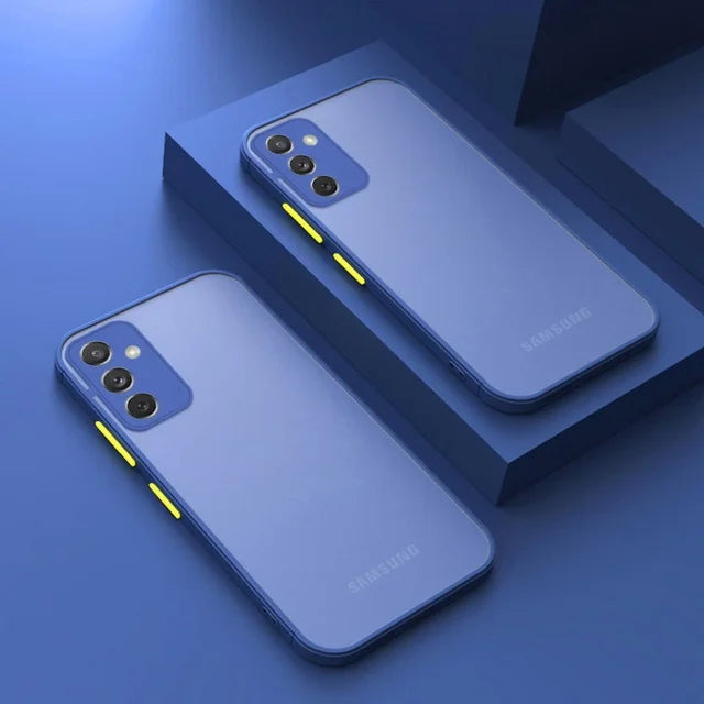 two iphones with a yellow light on them