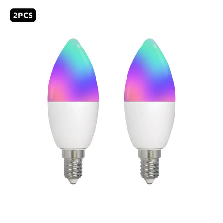 Two color-changing LED candle bulbs.