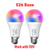 Two light bulbs with different colors are shown in this image