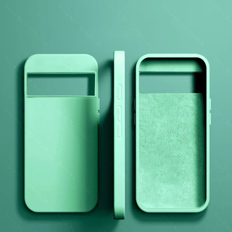 Two minimalist, rectangular smartphone cases in a mint green color.