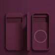 Two minimalist smartphone designs side by side in a burgundy color scheme.