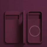 Two minimalist smartphone designs side by side in a burgundy color scheme.