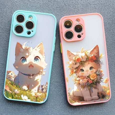 Two phone cases with a cat and flowers