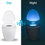there are two pictures of a toilet with a light on it