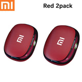 Two red, oval-shaped Xiaomi devices with the Mi logo.