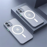 Two silver iPhone models with MagSafe charging rings visible on their backs.