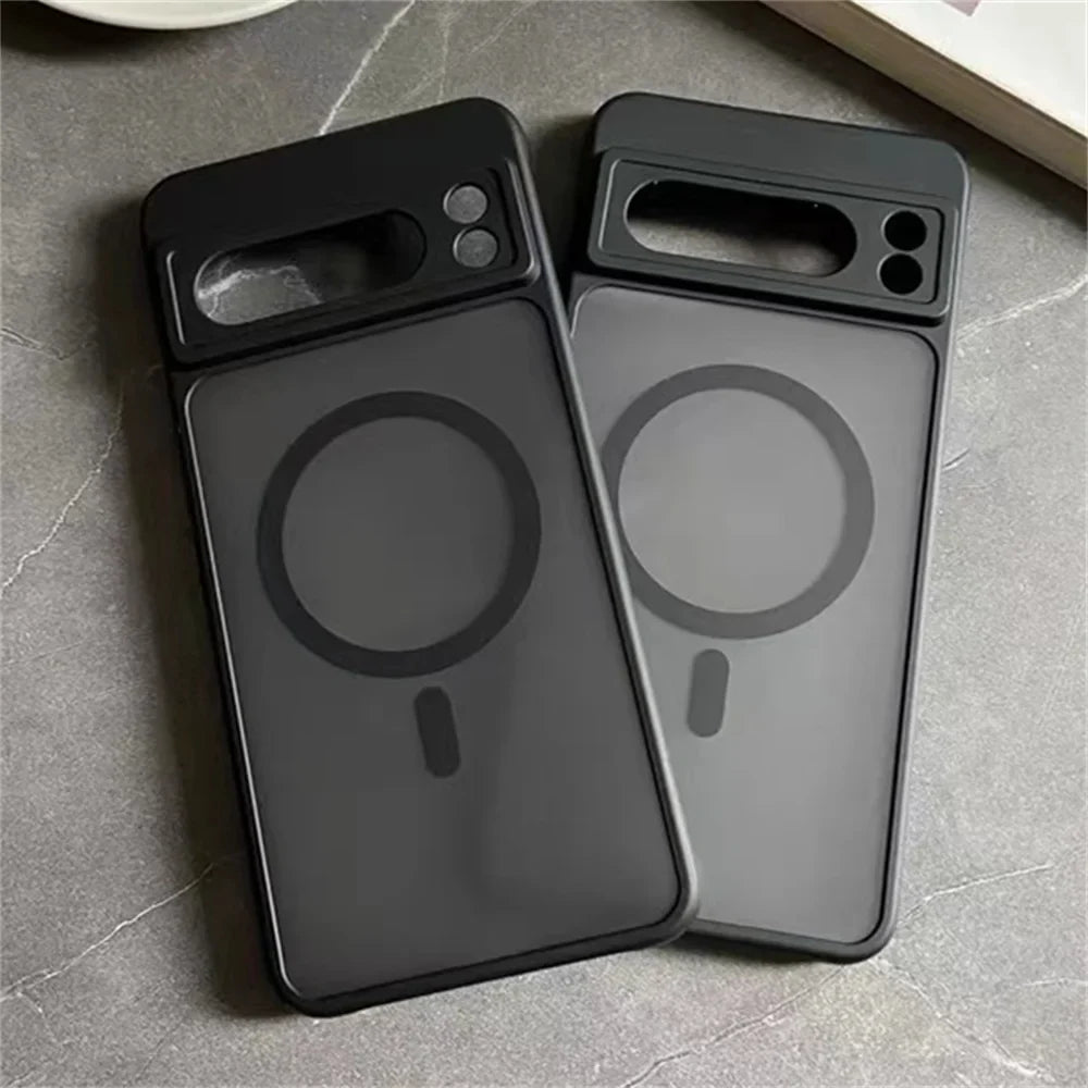 Two smartphone cases with circular cutouts and camera openings.