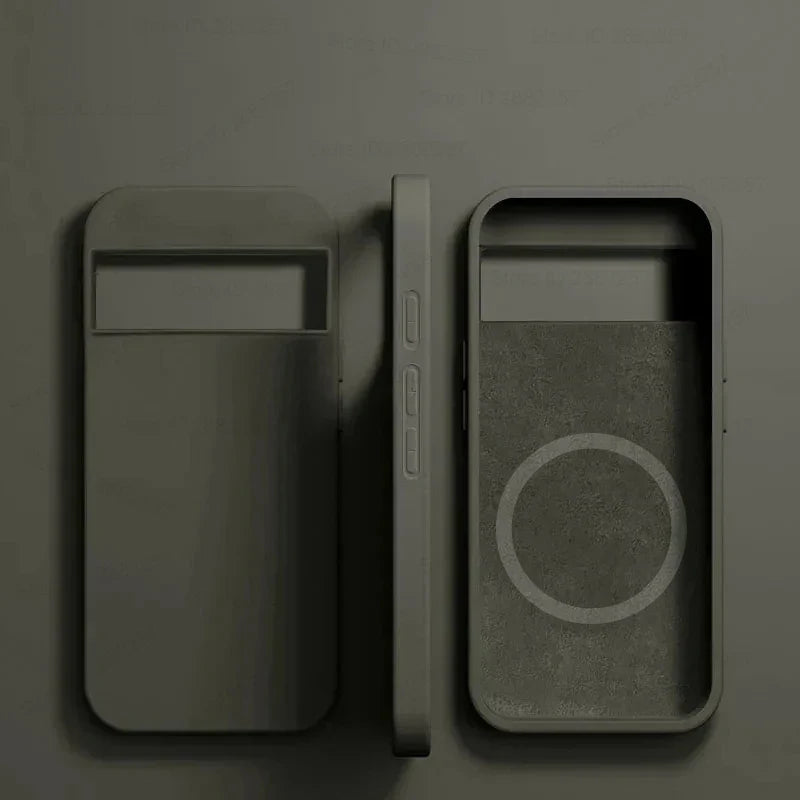 Two smartphone cases or covers side by side, one with a circular design.