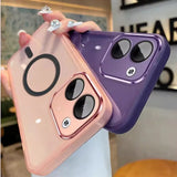 Two smartphone cases in pastel pink and purple colors with prominent camera cutouts.