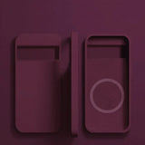 Two smartphone-shaped objects with minimalist designs in a dark purple hue.