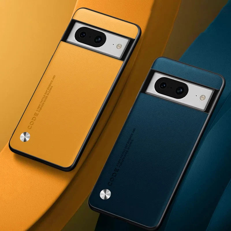 Two smartphones with distinctive camera modules, one in yellow and one in blue.