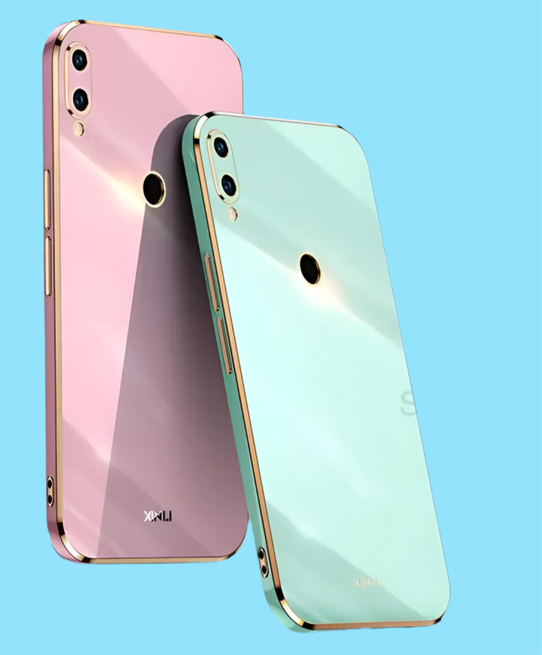 Two smartphones in pastel pink and mint green colors with dual rear cameras.