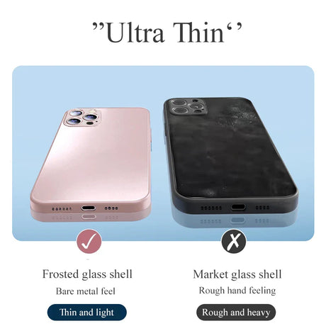 Two smartphones, one pink and one black, showcasing different glass shell finishes.