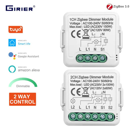 Two different types of dimmer modules with different colors and sizes