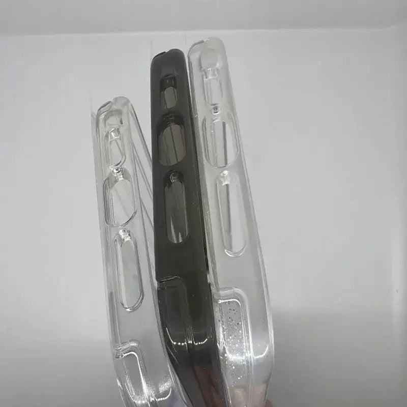 There are two different types of knives in a clear case