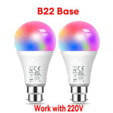 two white and blue led bulbs with the words b22 base
