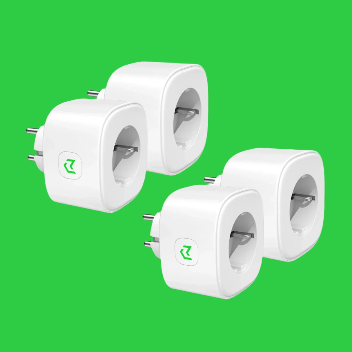 two white plugs with a green button on each side