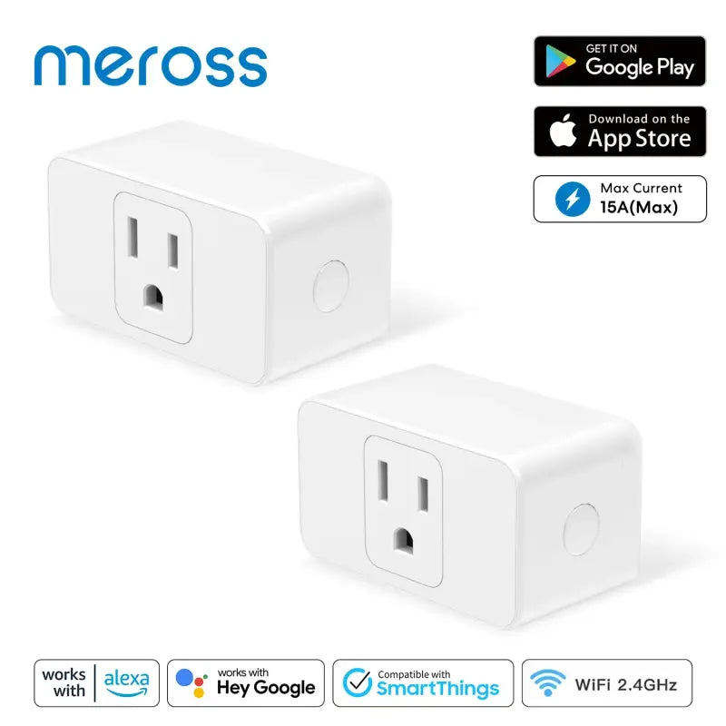 two white smart plugs with google logo