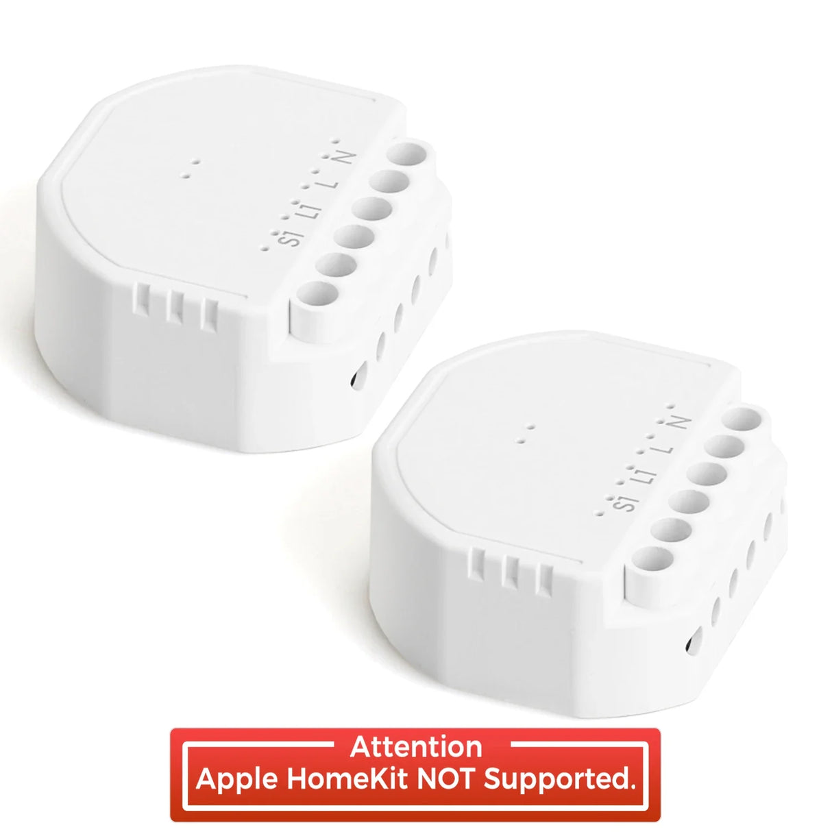 two white smoke detector smoke detectors with the text apple home not supported
