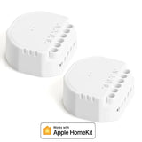 Two white smoke detectors with the words apple home