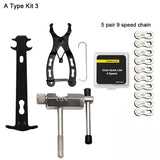 a type 3 bike chain tool kit with 5 pieces of chain