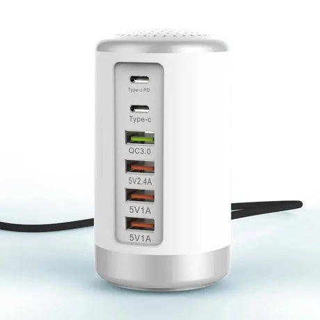 a white power strip with three usbs attached to it