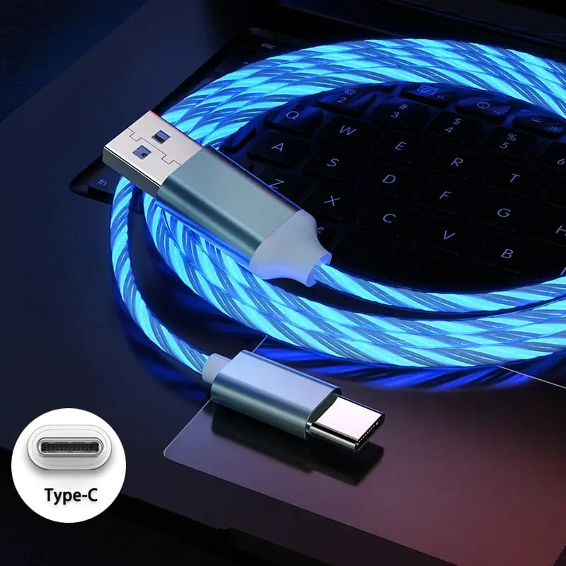 a usb cable with a blue light on top