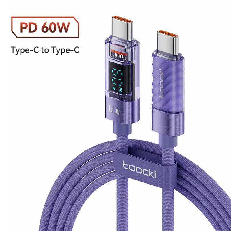 a purple usb cable with a white background
