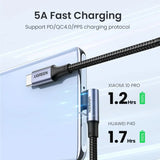 the 5ft charging cable is attached to a smartphone