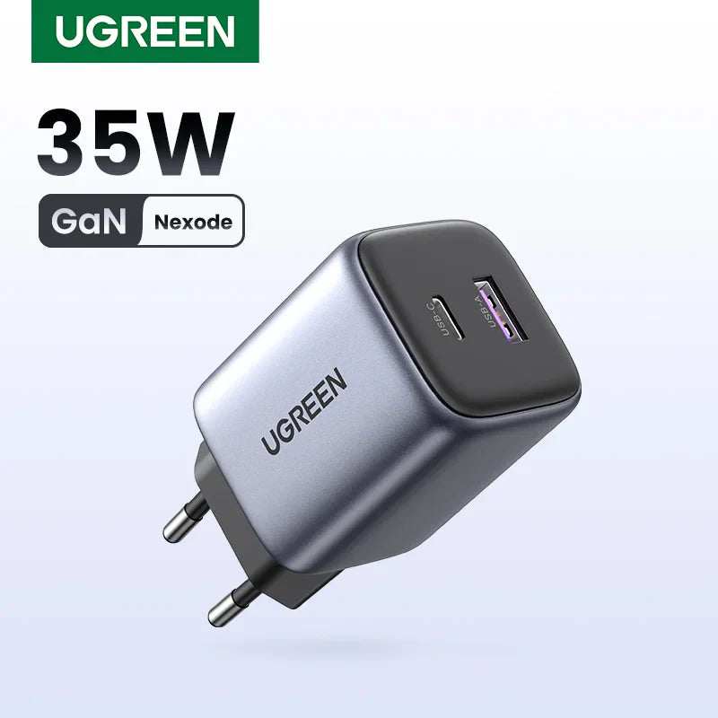 UGREEN 35W GaN Nexode USB charger with dual ports.