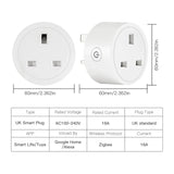 UK smart plug with dimensions and specifications.
