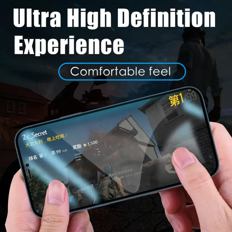 a person holding a smartphone with the text ultra definition experience