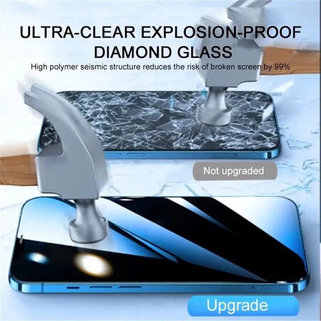 a phone with a glass screen and a phone holder