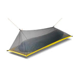 a close up of a tent with a yellow line on it