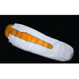 a white and orange sleeping bag