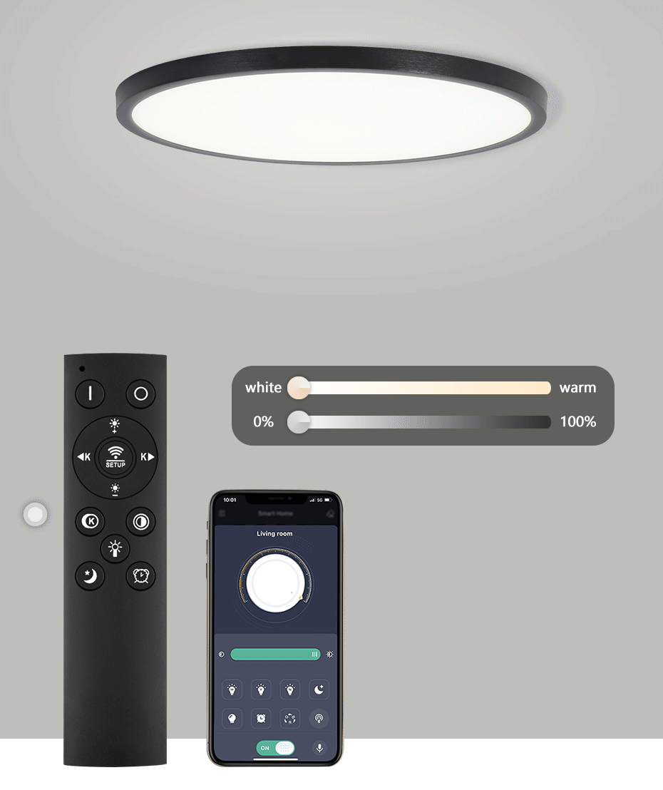 Ultrathin Smart Dimmable LED Ceiling Light - 24W - 48W Controllable via Remote Control & Smart Apps