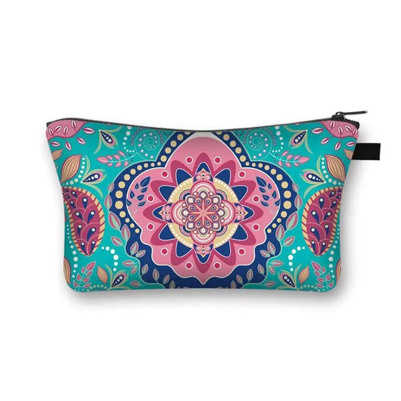 a large cosmetic bag with a colorful floral design