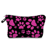 pink paws on black cosmetic bag