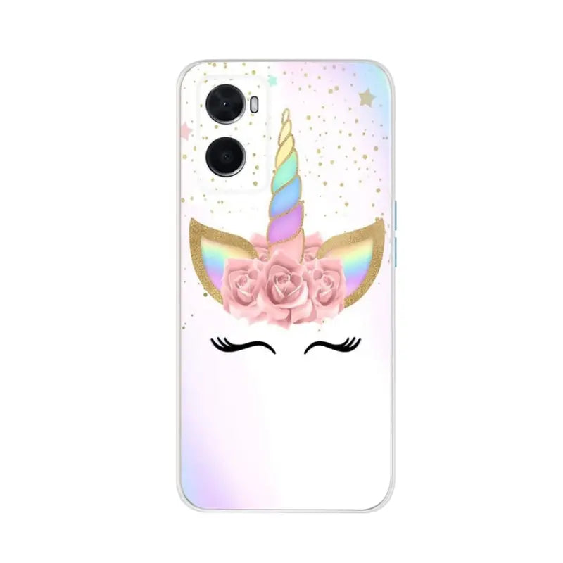 the unicorn face with flowers and stars on white phone case