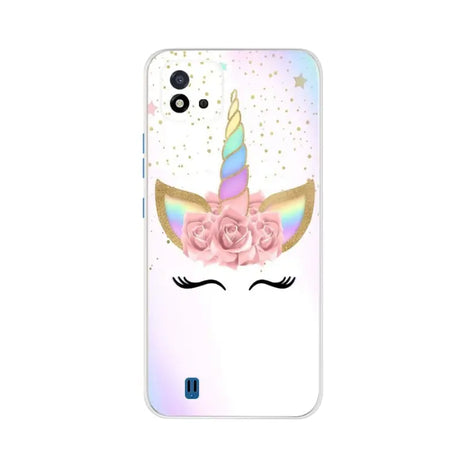 unicorn face with flowers and stars phone case