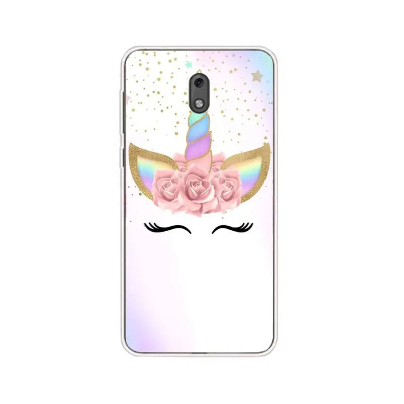 unicorn face with flowers and stars phone case