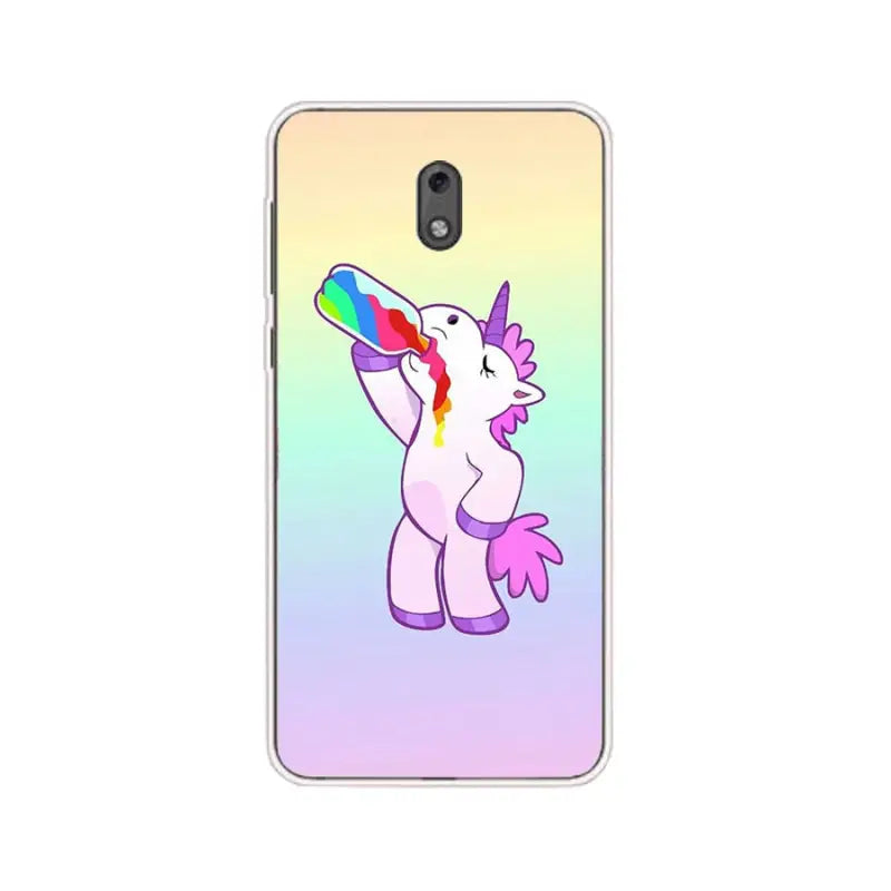 a unicorn phone case with a rainbow unicorn on it