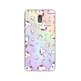 a close up of a cell phone with a unicorn pattern on it