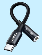 USB-C to 3.5mm audio adapter cable with braided cord.