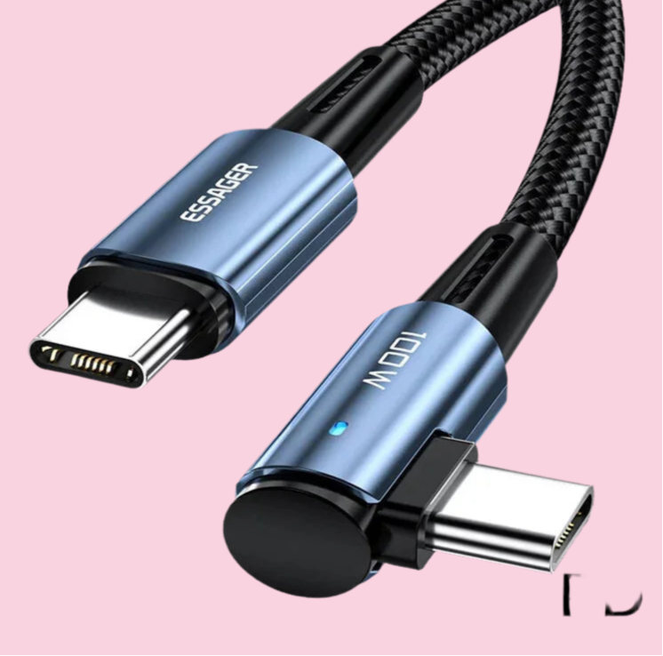 Essager 100W Type C vers USB C câble coudé à 90 degrés - cordon de données PD d'alimentation