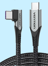 USB-C cable with angled and straight connectors featuring a braided black cord and Vention branding.