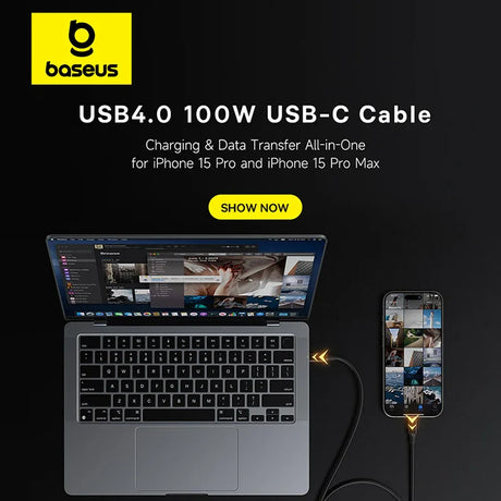 USB-C cable for charging and data transfer between iPhone and MacBook.