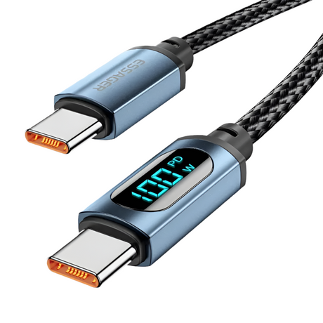 USB-C cable with a digital display showing power output.