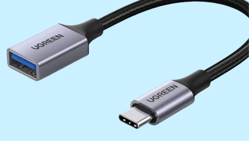 USB-C to USB-A adapter cable with Ugreen branding.